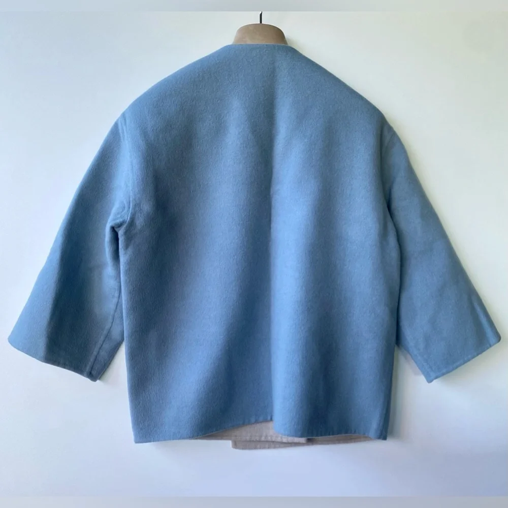 Max Mara Reversible Wool & Angora Short Wrap Coat, Blue & Gray, size It 42, US 6 - Picture 7 of 15